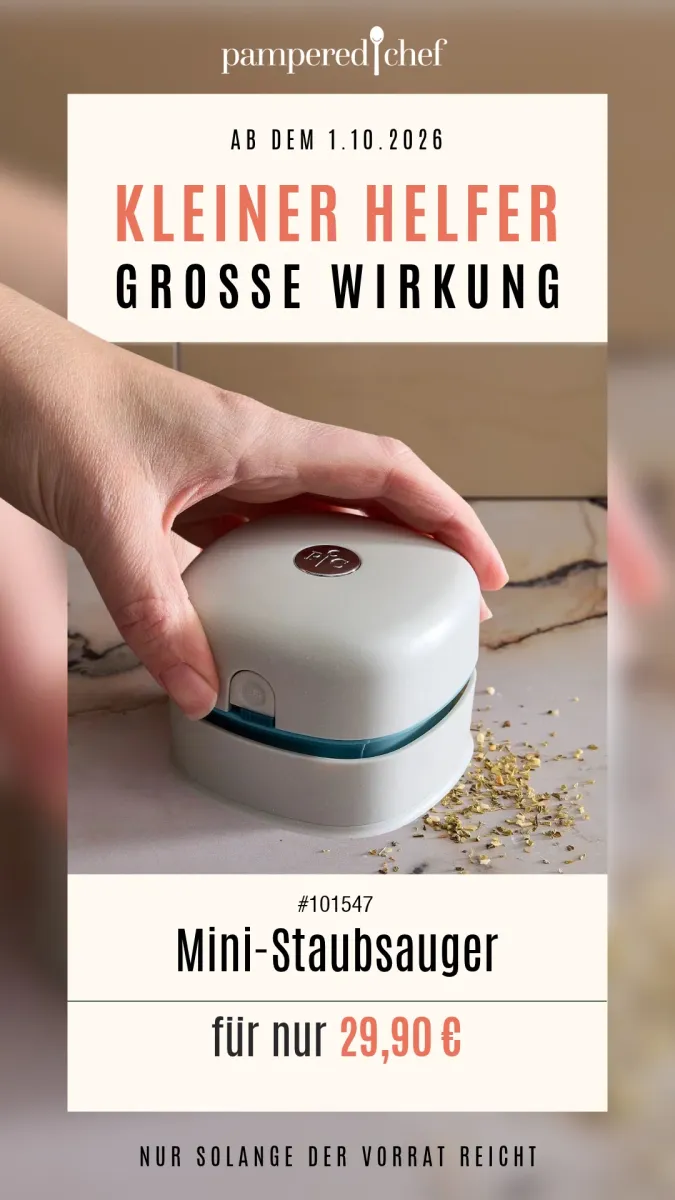 Mini-Staubsauger Pampered Chef neu ab 1. Oktober 2026 für nur 29,90 Euro. Nur solange Vorrat reicht. #101547 im PC Onlineshop GrAbo erhältlich → https://www.pamperedchef.de/pws/grabo/product/DEO-koch-und-backhelfer/101547